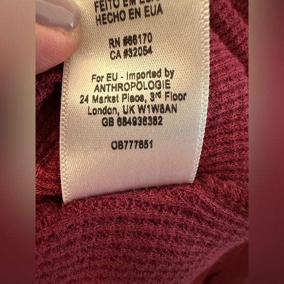 ANTHROPOLOGIE Postmark MED Cranberry V Neck Flutter Poet Ribbed Thermal Fairy - Picture 5 of 10